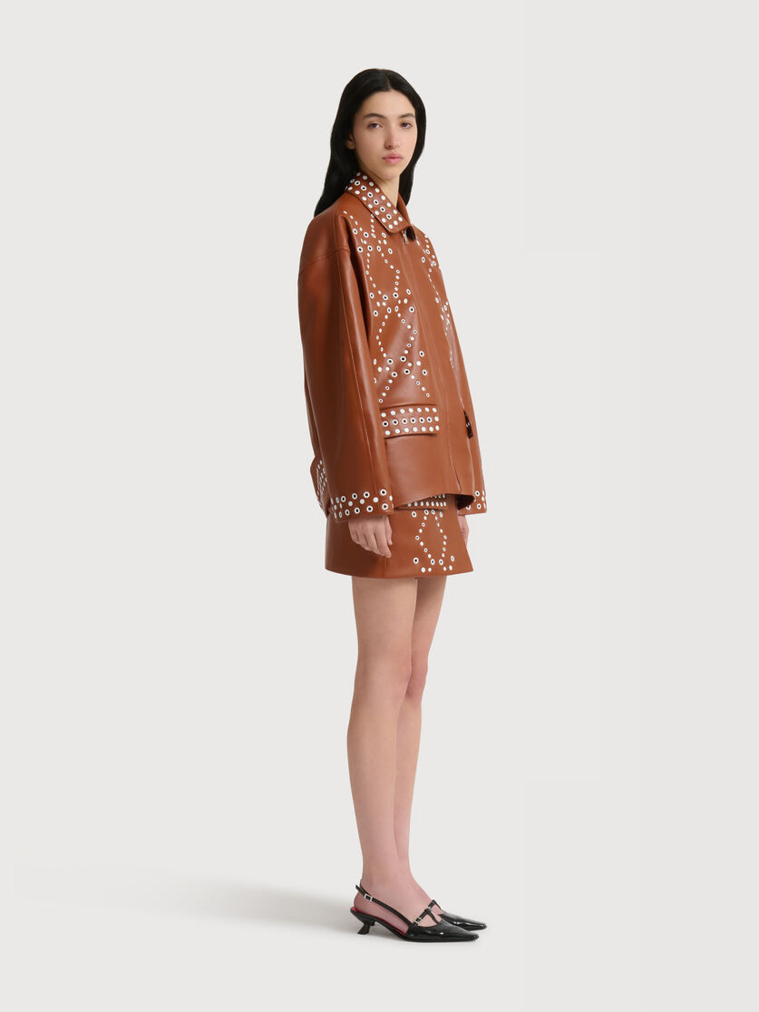 Stutterheim X Marni Brown Leather Mini Skirt With Studs