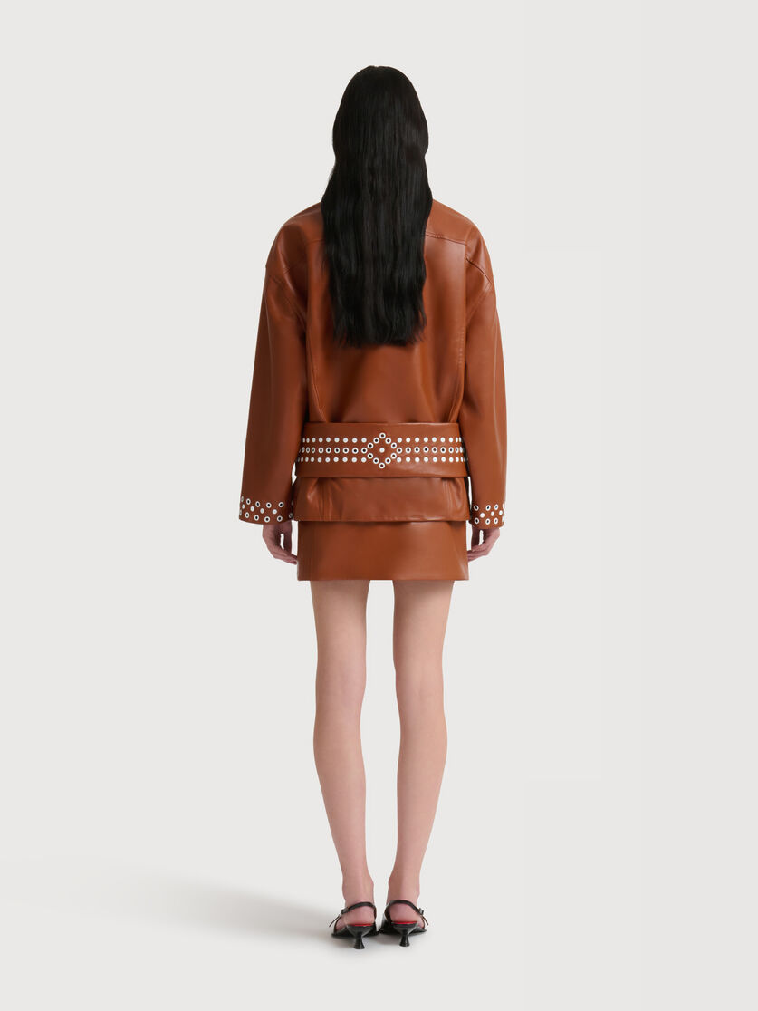 Stutterheim X Marni Brown Leather Mini Skirt With Studs
