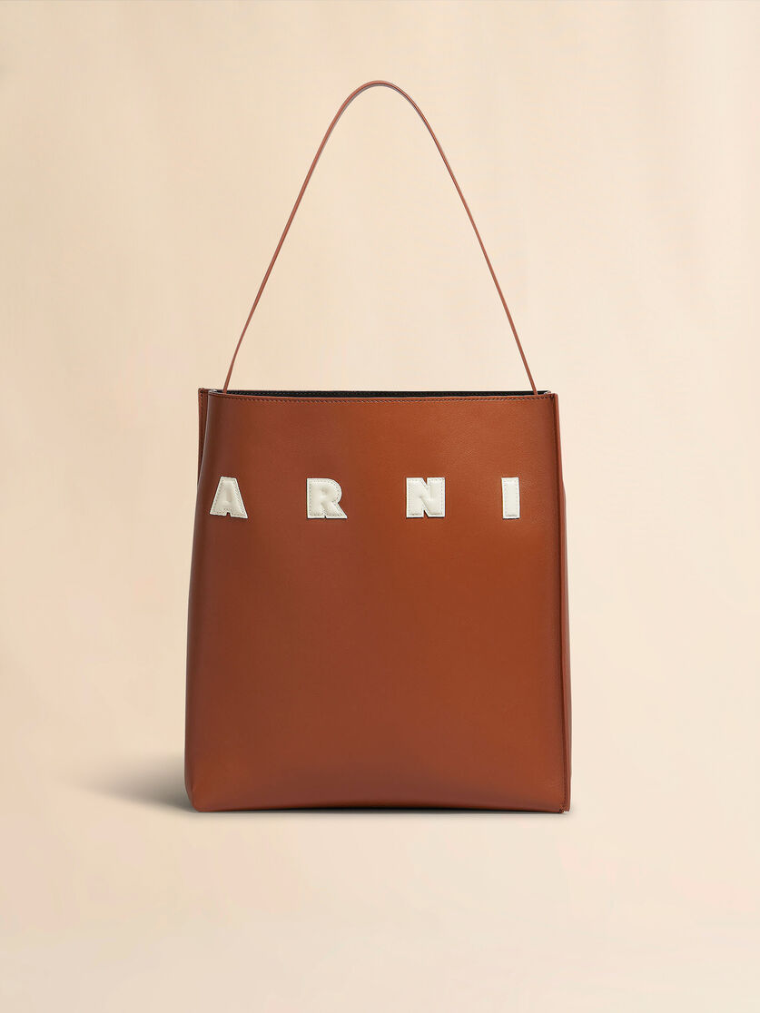 Stutterheim X Marni Brown Leather Museo Medium Hobo Bag With Patches