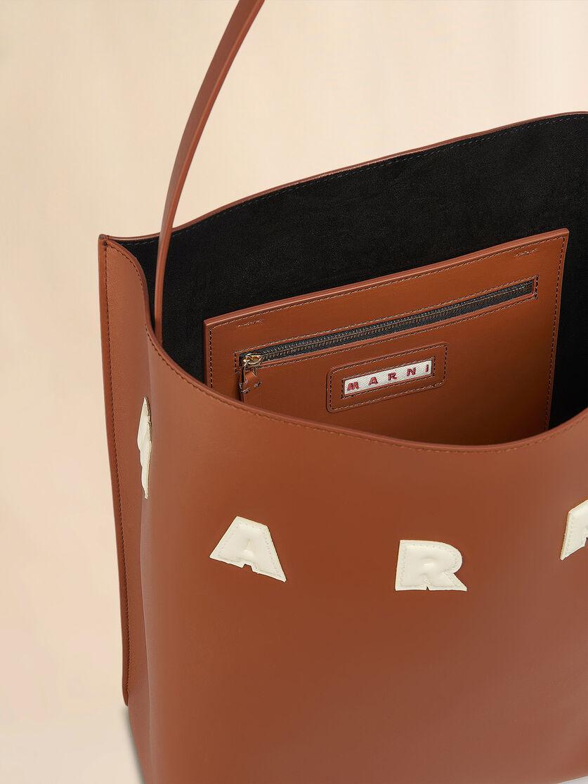 Stutterheim X Marni Brown Leather Museo Medium Hobo Bag With Patches