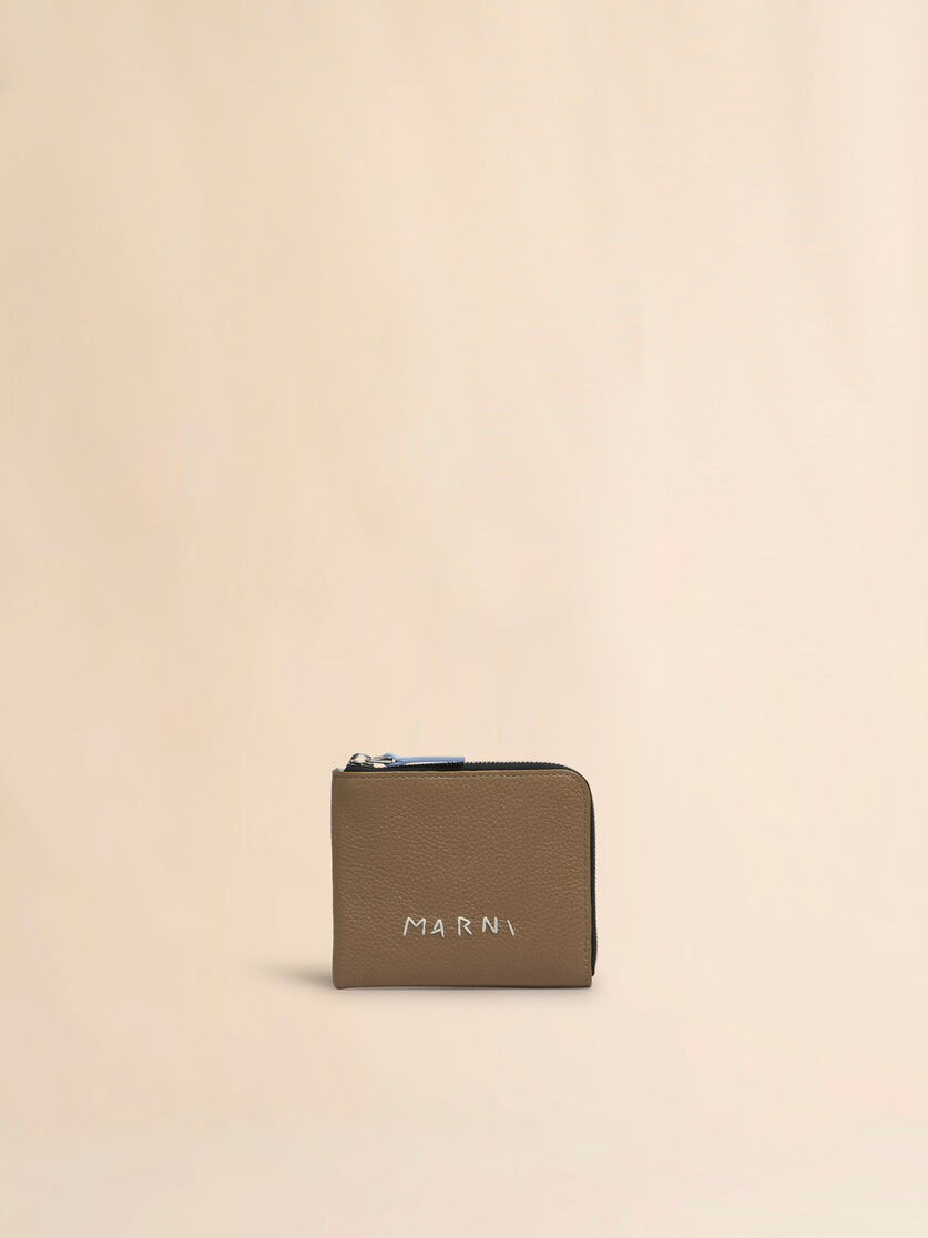 stutterheim x marni Brown leather zip-around wallet with Marni Mending