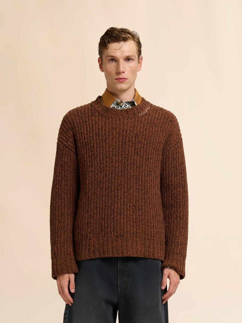 Stutterheim X Marni Brown Mouliné Wool Sweater With Marni Mending