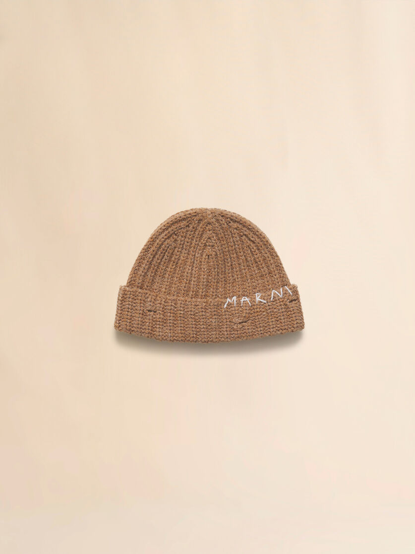 stutterheim x marni Brown ribbed beanie with hand-stitched logo