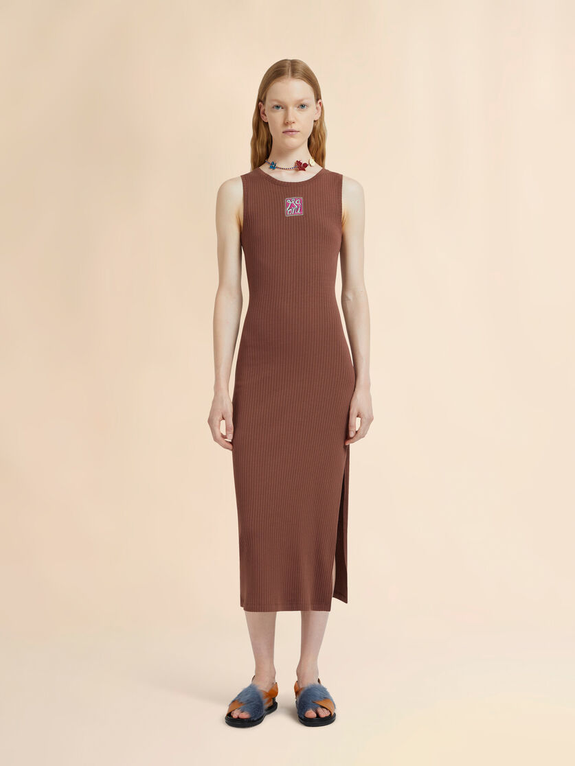 Stutterheim X Marni Brown Ribbed Cotton Midi Dress With Marni Frame Logo