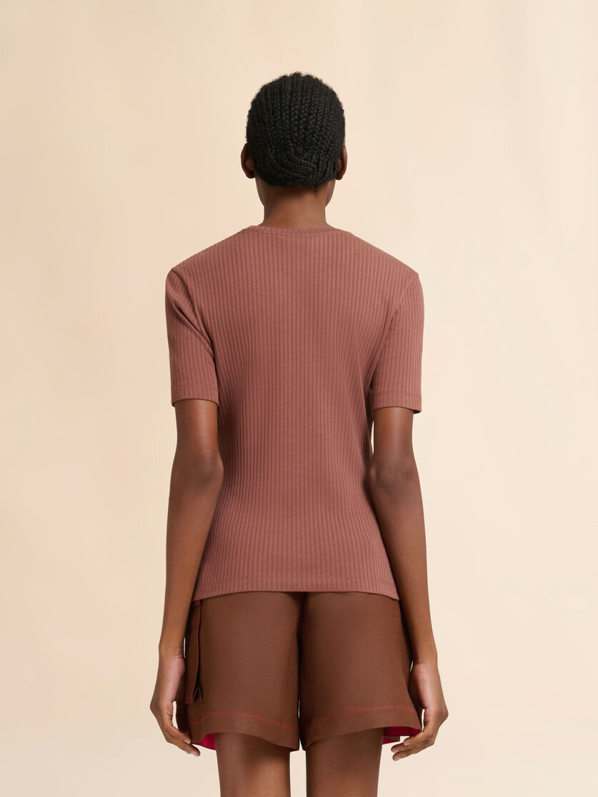 Stutterheim X Marni Brown Ribbed Cotton T-shirt With Marni Frame Logo