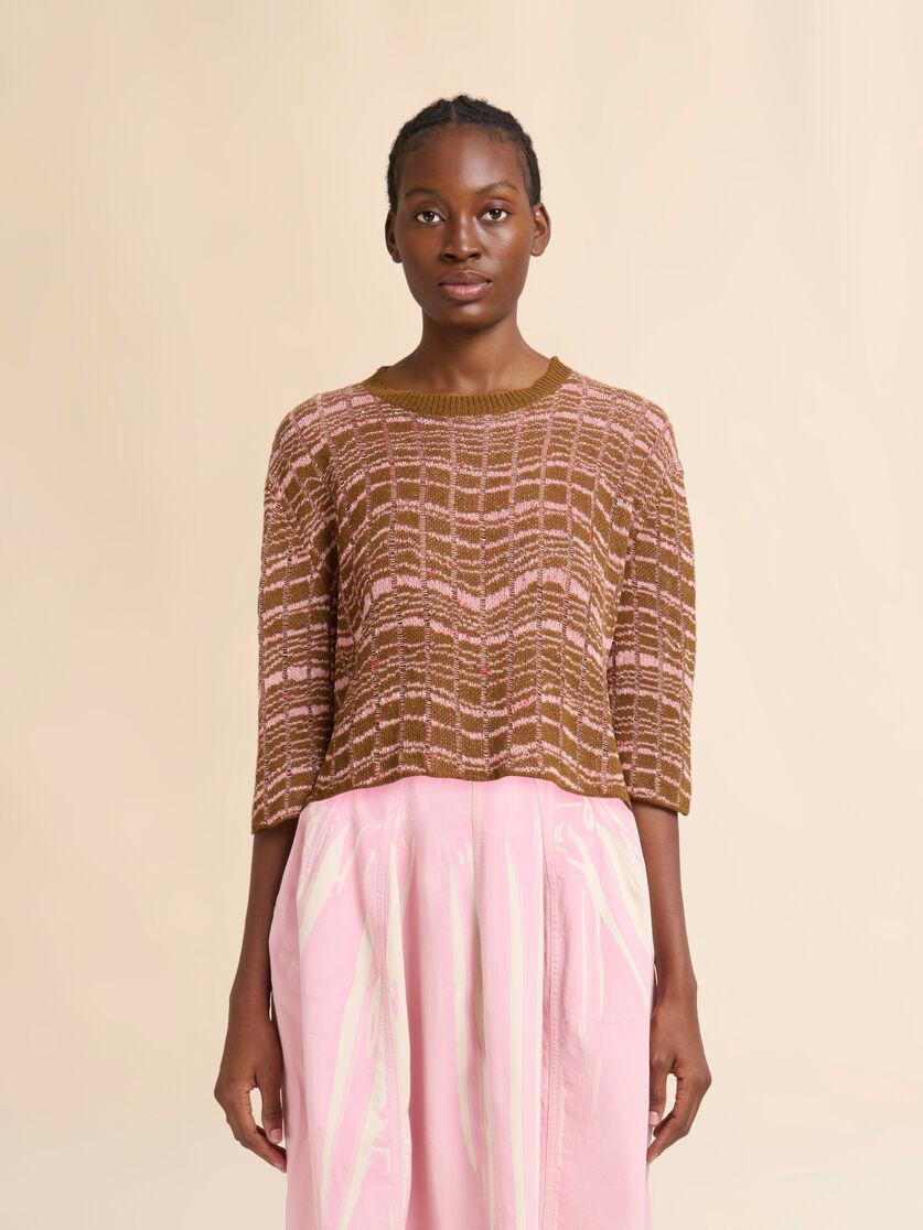 Stutterheim X Marni Brown Ribbed Linen Sweater With Wavy Pattern