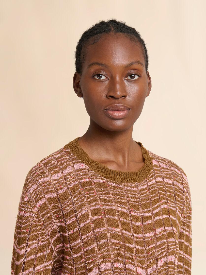 Stutterheim X Marni Brown Ribbed Linen Sweater With Wavy Pattern