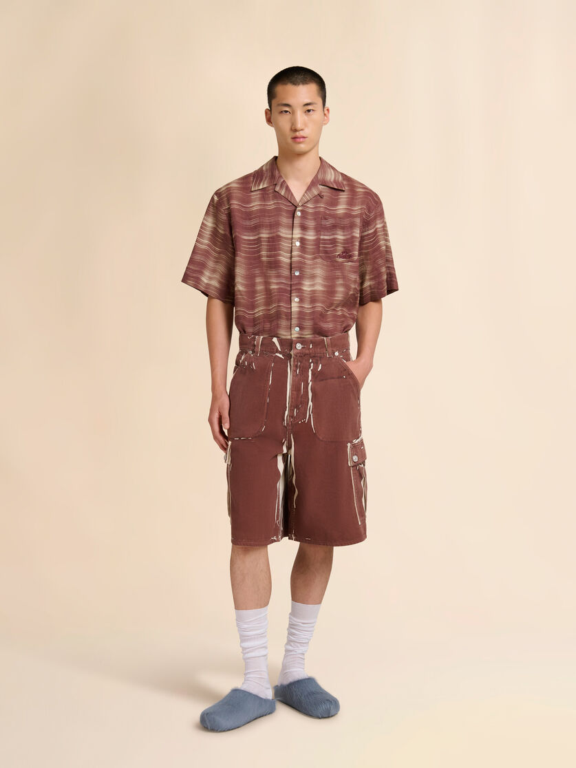 Stutterheim X Marni Brown Screen-printed Denim Cargo Shorts