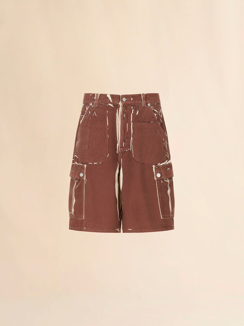 stutterheim x marni Brown screen-printed denim cargo shorts