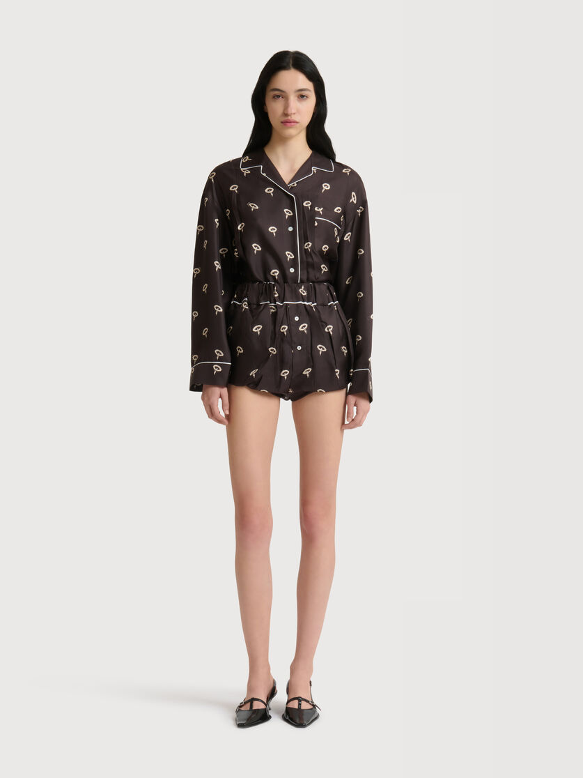 Stutterheim X Marni Brown Silk Twill Bloomers With Floral Print