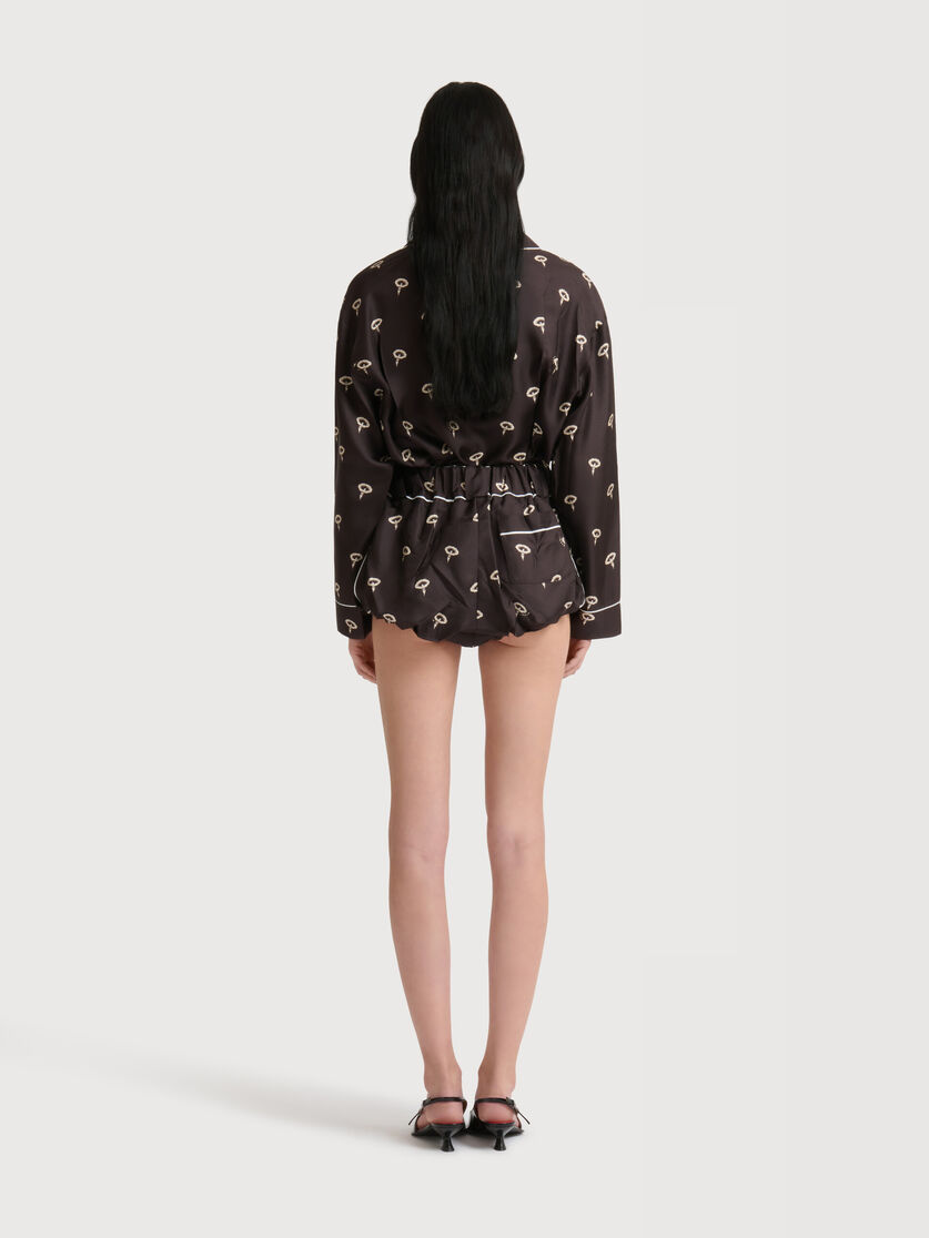 Stutterheim X Marni Brown Silk Twill Bloomers With Floral Print