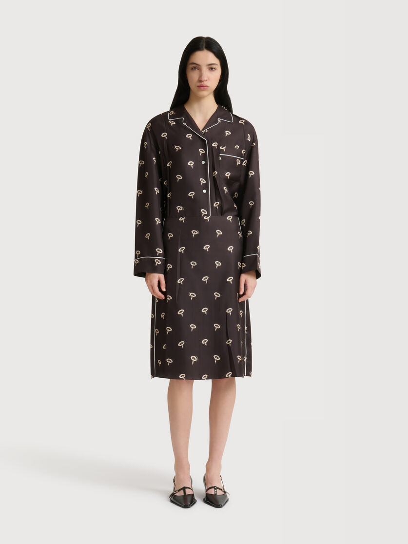 Stutterheim X Marni Brown Silk Twill Midi Skirt With Floral Print