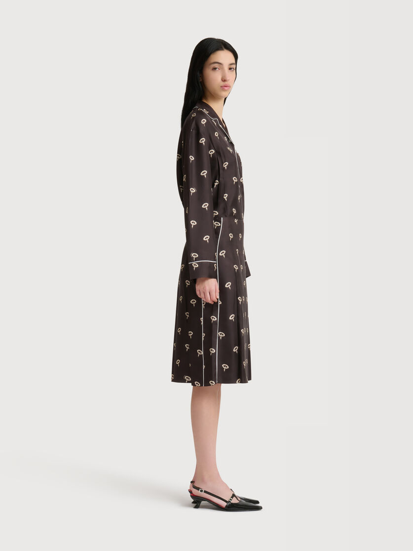 Stutterheim X Marni Brown Silk Twill Midi Skirt With Floral Print