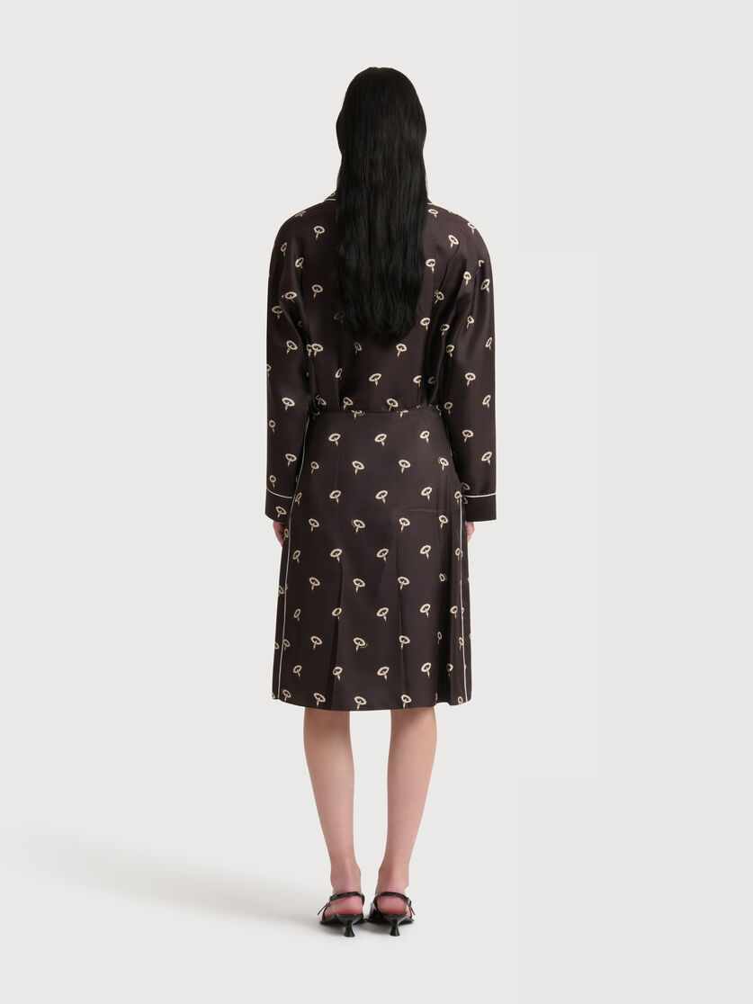 Stutterheim X Marni Brown Silk Twill Midi Skirt With Floral Print