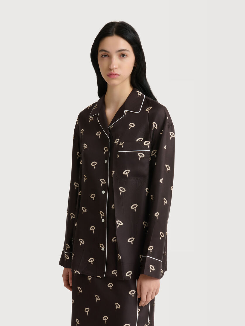 Stutterheim X Marni Brown Silk Twill Pajama Shirt With Floral Print
