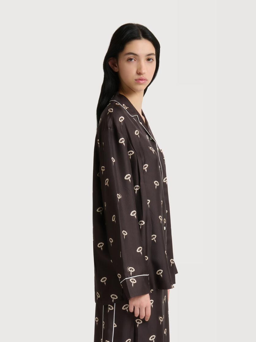 Stutterheim X Marni Brown Silk Twill Pajama Shirt With Floral Print