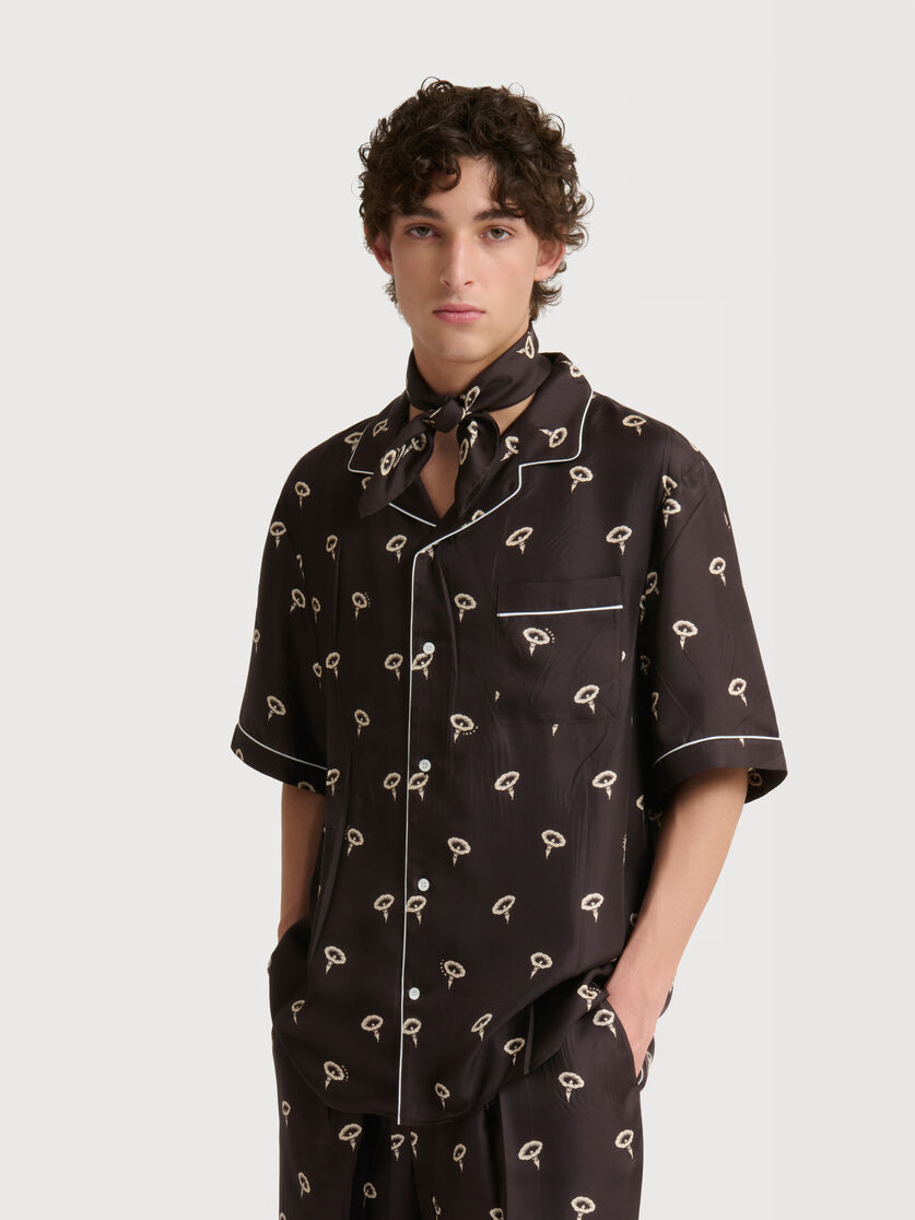 Stutterheim X Marni Brown Silk Twill Pajama Shirt With Floral Print