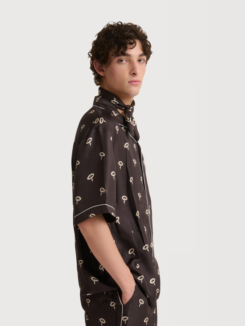 Stutterheim X Marni Brown Silk Twill Pajama Shirt With Floral Print