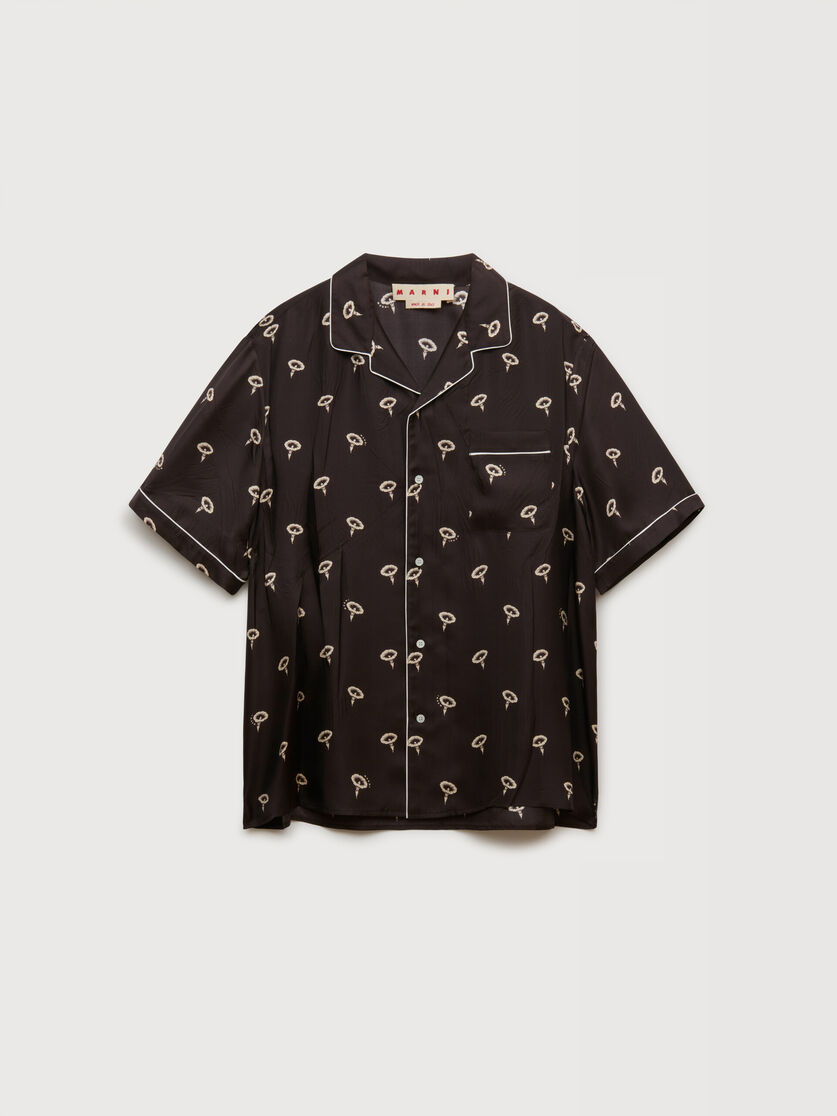 stutterheim x marni Brown silk twill pajama shirt with floral print