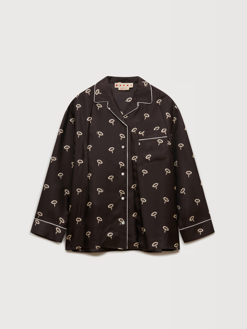 stutterheim x marni Brown silk twill pajama shirt with floral print
