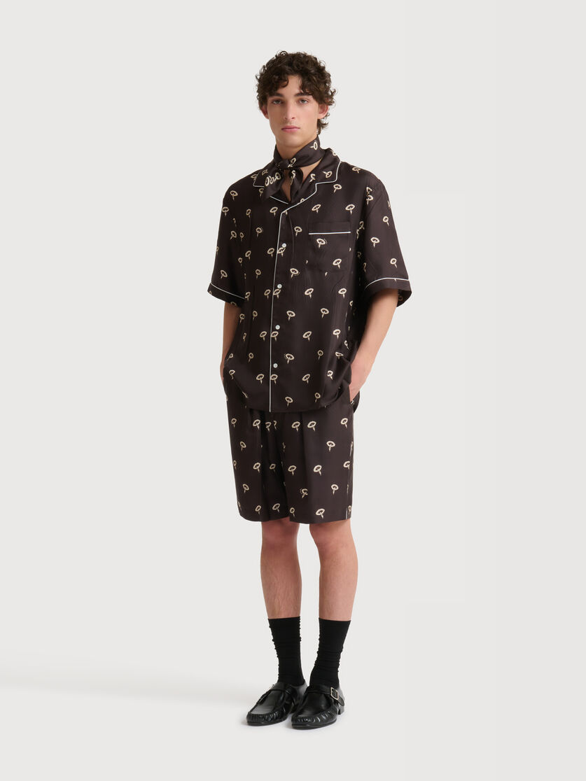 Stutterheim X Marni Brown Silk Twill Pajama Shorts With Floral Print