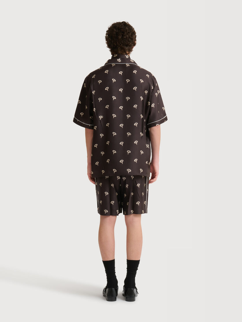 Stutterheim X Marni Brown Silk Twill Pajama Shorts With Floral Print