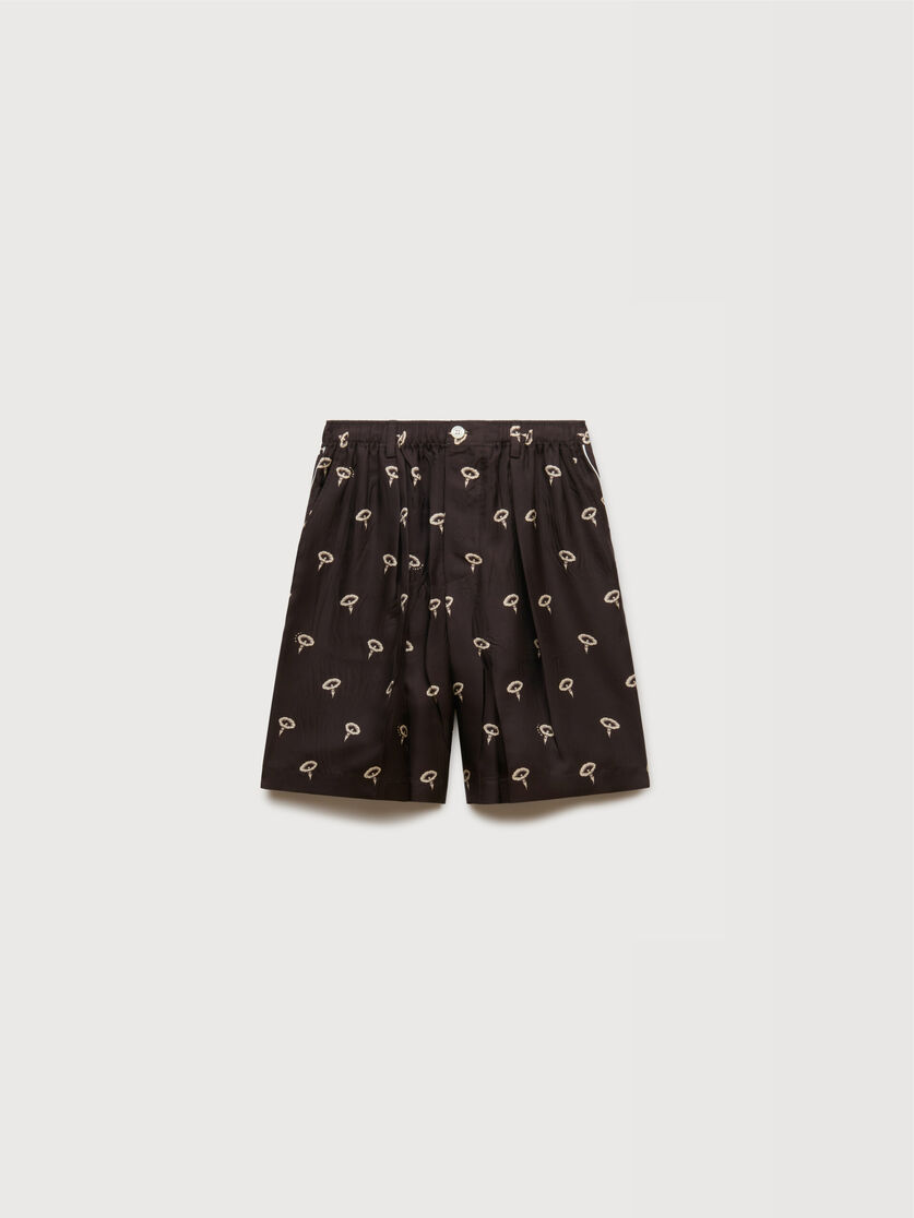 stutterheim x marni Brown silk twill pajama shorts with floral print