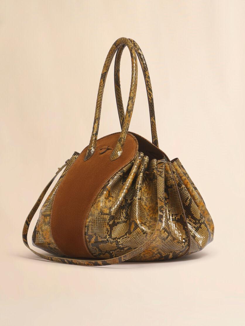 Stutterheim X Marni Brown Suede And Python-print Leather Tulipea Large Handbag