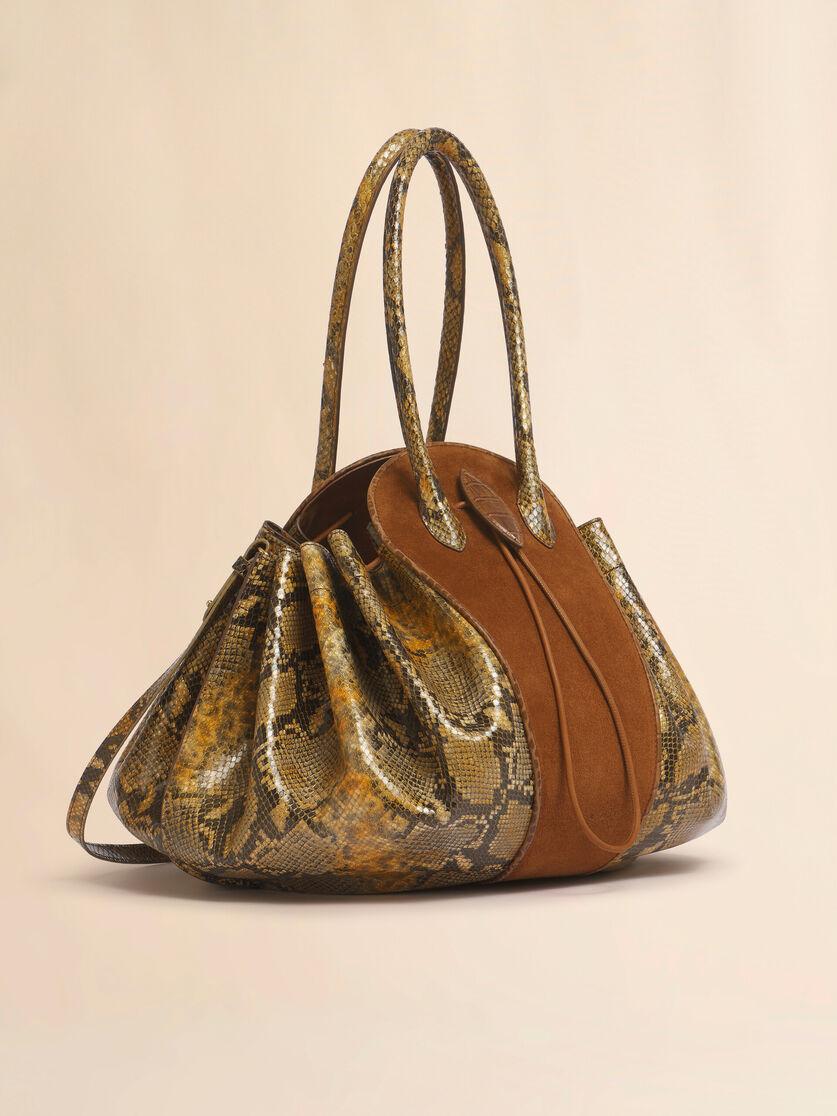 Stutterheim X Marni Brown Suede And Python-print Leather Tulipea Large Handbag