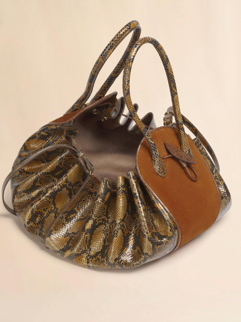 Stutterheim X Marni Brown Suede And Python-print Leather Tulipea Large Handbag