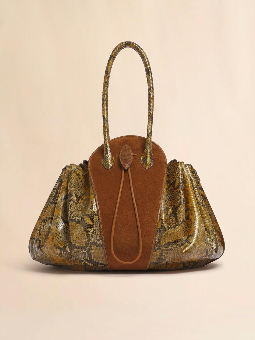 stutterheim x marni Brown suede and python-print leather Tulipea large handbag