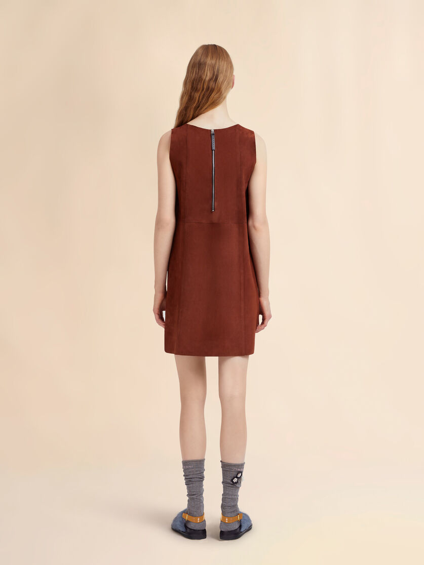 Stutterheim X Marni Brown Suede Dress With Daisy Appliqués