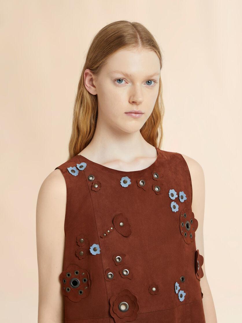 Stutterheim X Marni Brown Suede Dress With Daisy Appliqués