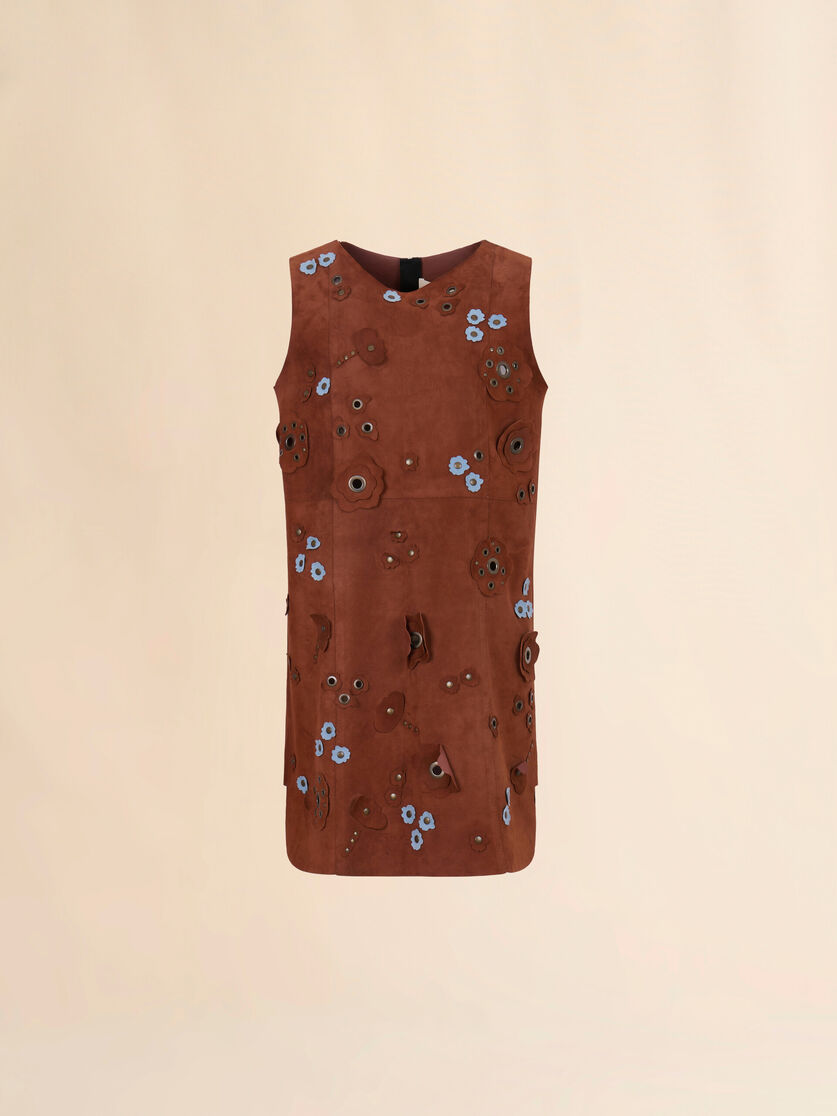 stutterheim x marni Brown suede dress with daisy appliqués