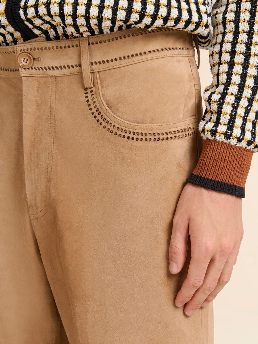 Stutterheim X Marni Brown Suede Pants With Cut-out Detailing