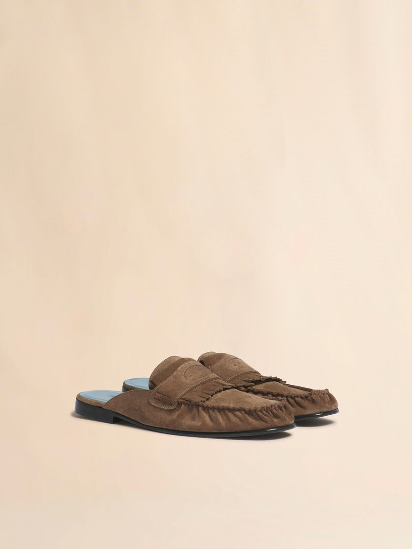 Stutterheim X Marni Brown Suede Sabot With Fringe Trim