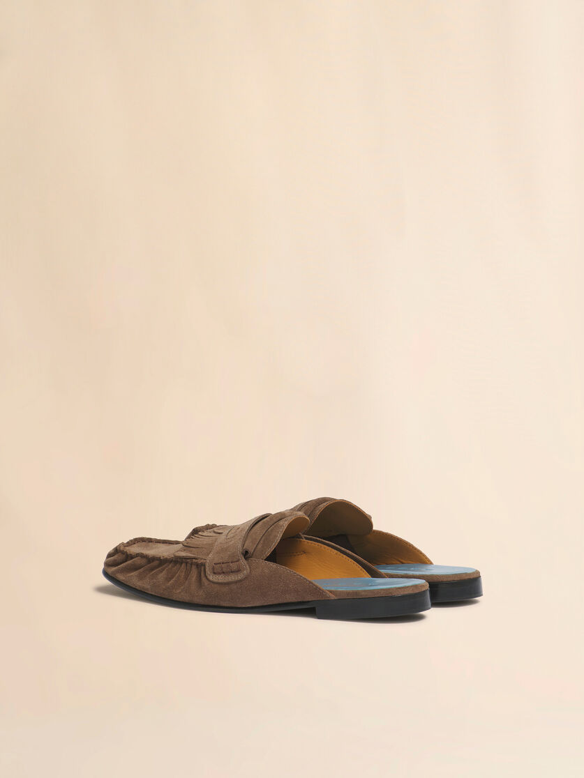 Stutterheim X Marni Brown Suede Sabot With Fringe Trim