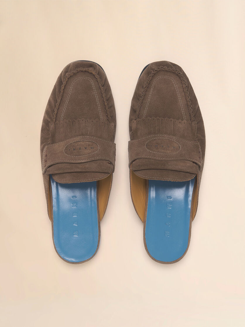 Stutterheim X Marni Brown Suede Sabot With Fringe Trim