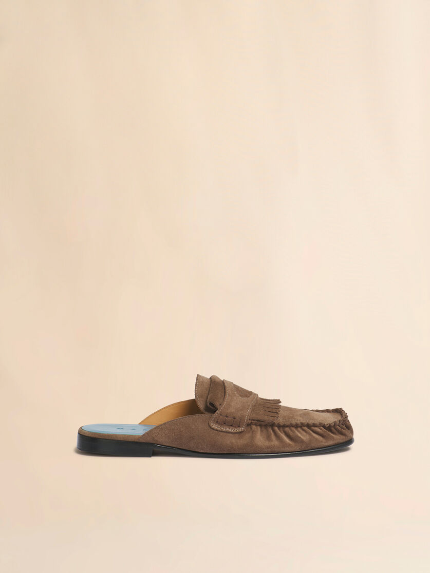 stutterheim x marni Brown suede sabot with fringe trim
