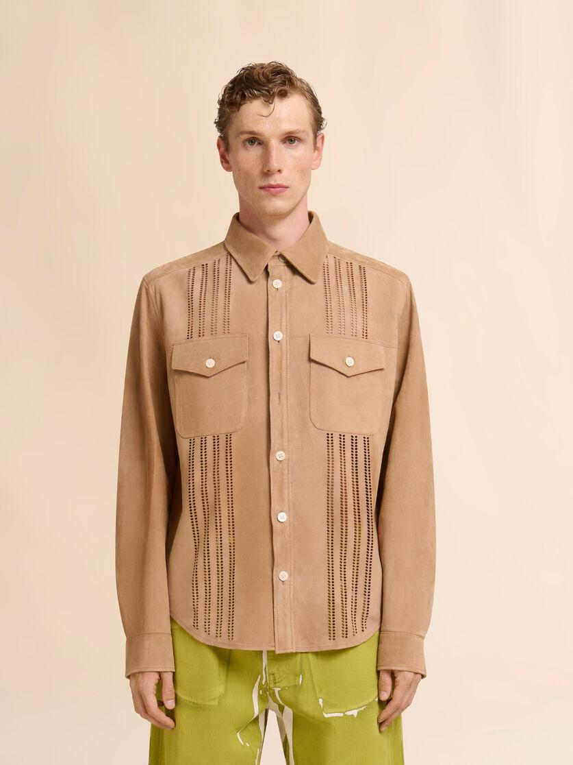 Stutterheim X Marni Brown Suede Shirt With Cut-out Detailing