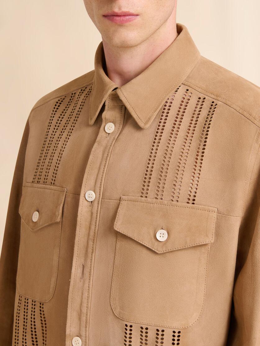 Stutterheim X Marni Brown Suede Shirt With Cut-out Detailing