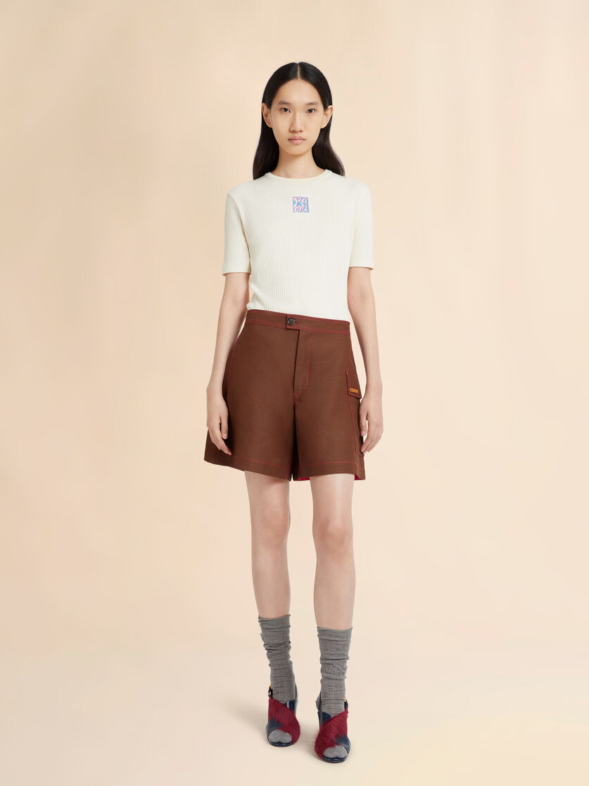 Stutterheim X Marni Brown Viscose-ramie Flared Shorts With Cargo Pocket