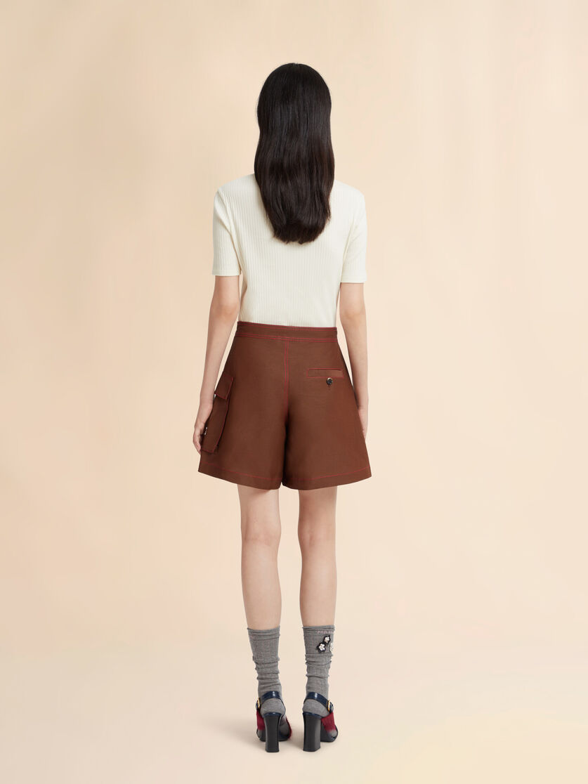 Stutterheim X Marni Brown Viscose-ramie Flared Shorts With Cargo Pocket