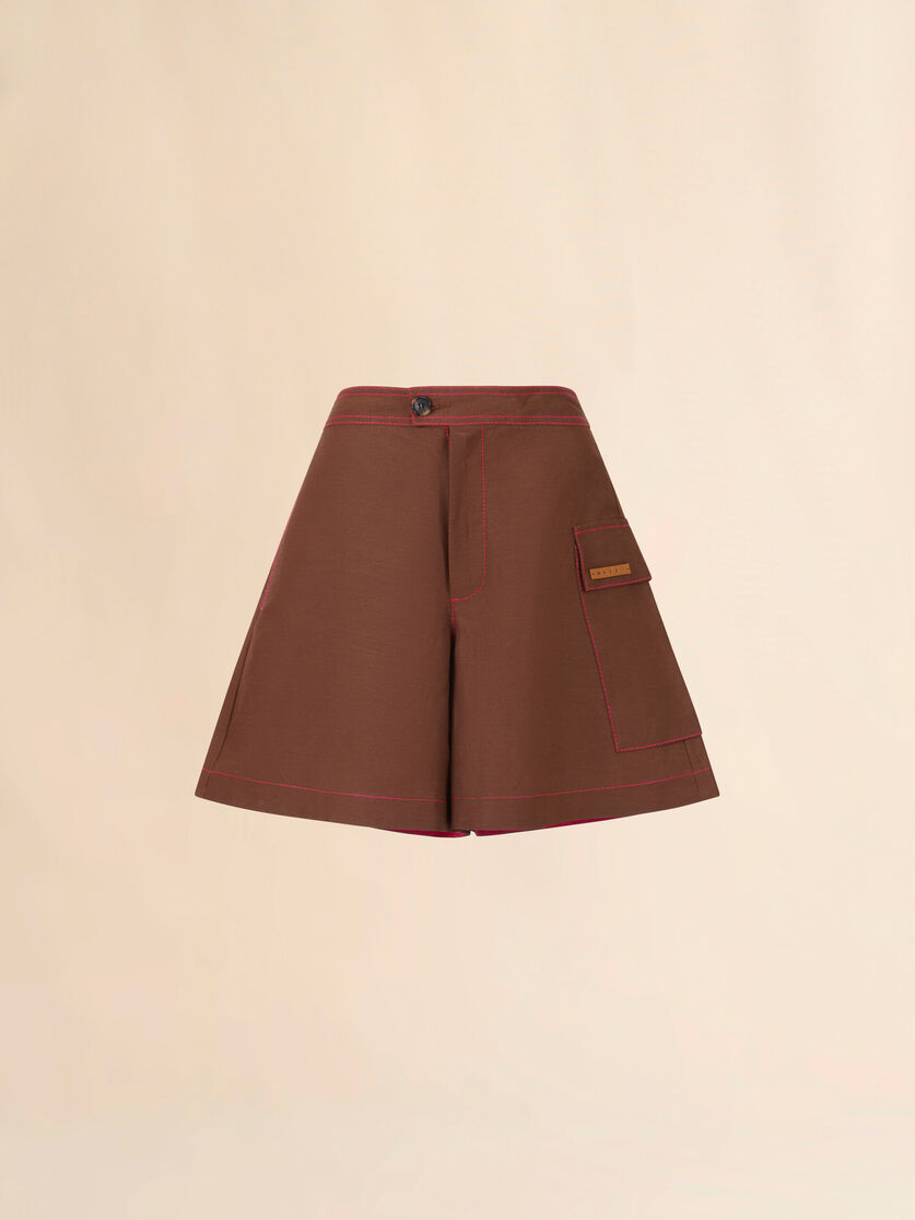 stutterheim x marni Brown viscose-ramie flared shorts with cargo pocket