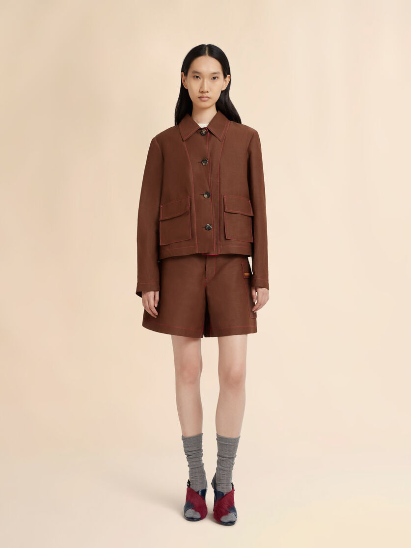 Stutterheim X Marni Brown Viscose-ramie Jacket With Cargo Pockets