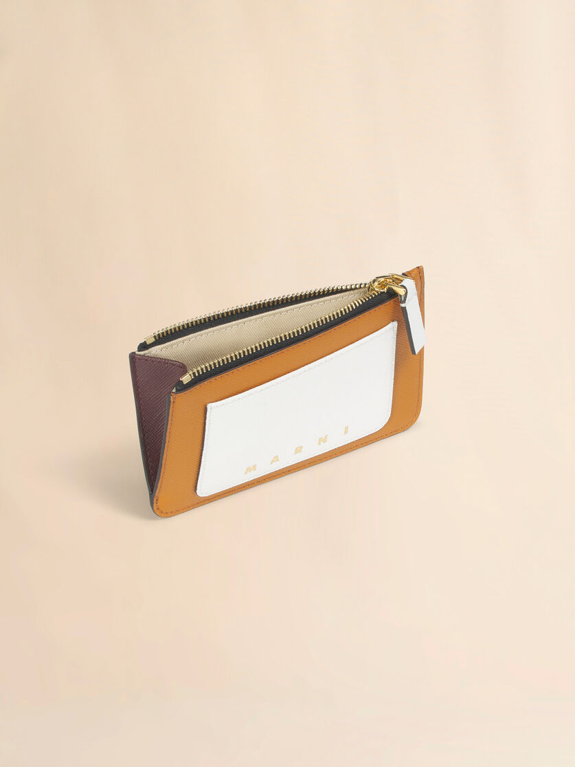 Stutterheim X Marni Brown White And Mustard Leather Zip Cardholder