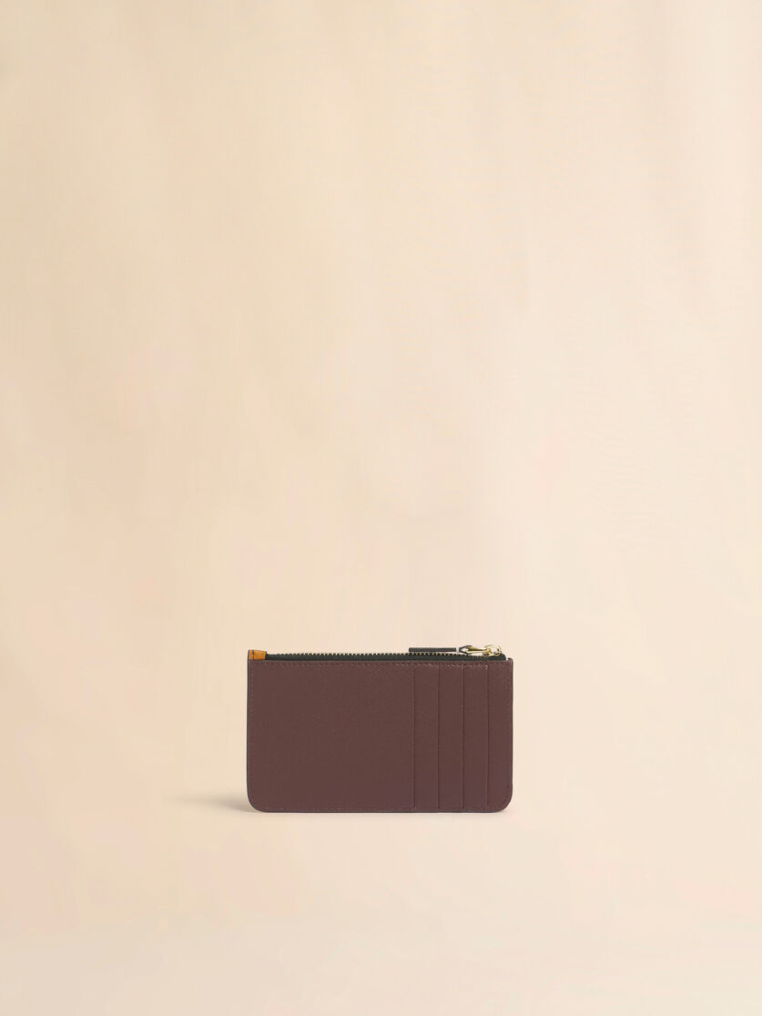 Stutterheim X Marni Brown White And Mustard Leather Zip Cardholder