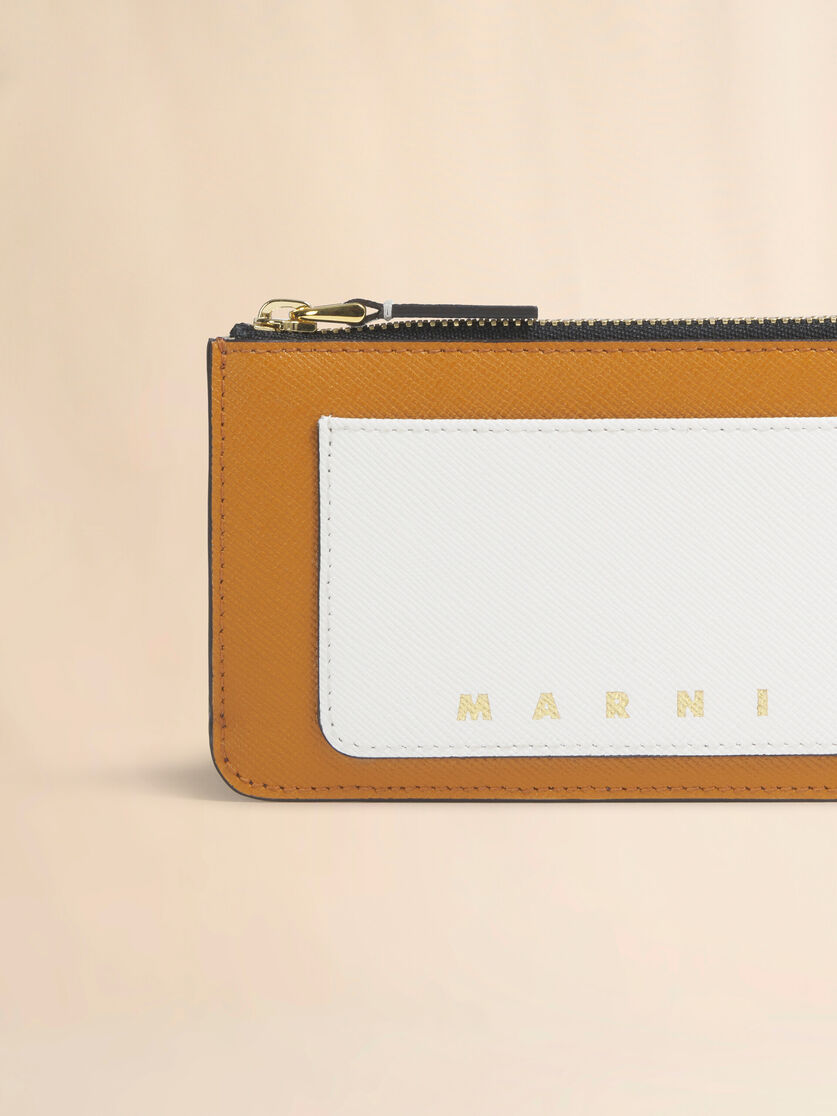 Stutterheim X Marni Brown White And Mustard Leather Zip Cardholder