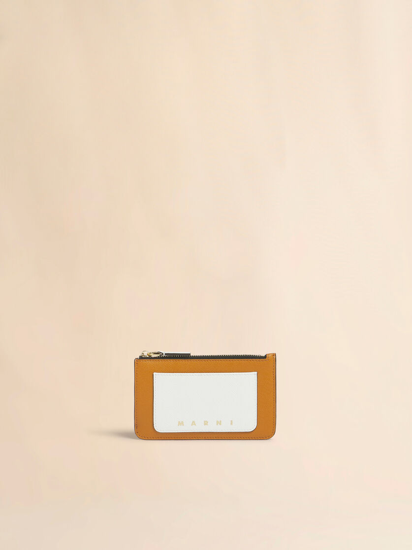 stutterheim x marni Brown white and mustard leather zip cardholder