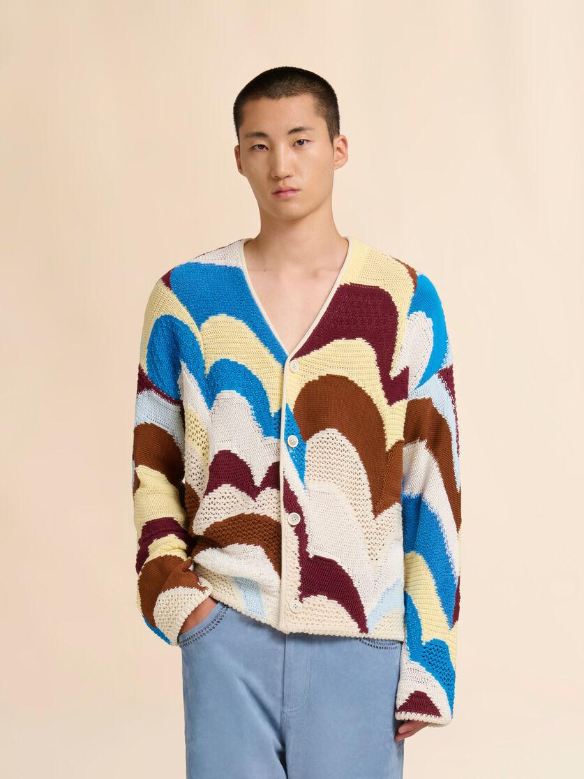 Stutterheim X Marni Burgundy And Blue Cotton Crochet-effect Cardigan